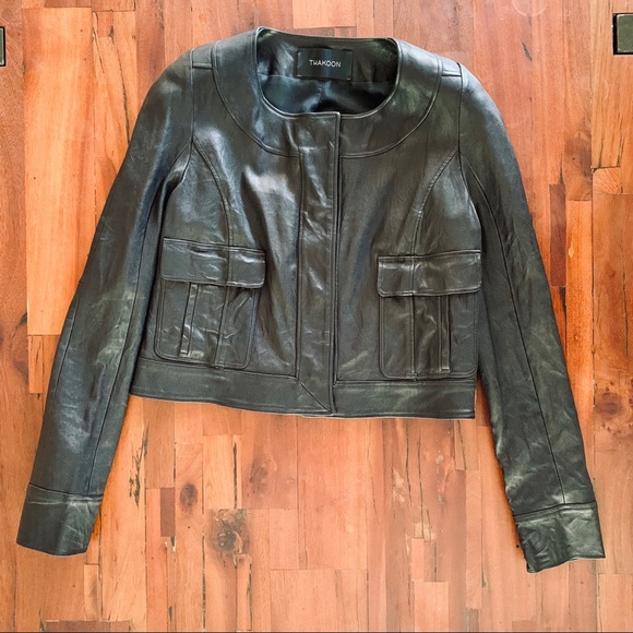Thakoon Jackets & Blazers - Thakoon Black Pocket Front Leather Jacket 6 NWOT
